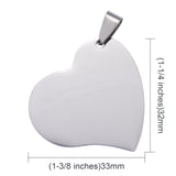 Tarnish Resistant 304 Stainless Steel Pendants, Manual Polishing, Stamping Blank Tag, Heart, Stainless Steel Color, 32x33x1.8mm, 5pc/Set