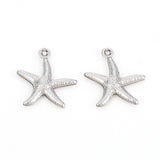 Non-Tarnish 304 Stainless Steel Pendants, Starfish, Stainless Steel Color, 17.5x15.5x2mm, Hole: 1mm, 10pc/Set