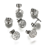 Non-Tarnish 304 Stainless Steel Stud Earring Findings, with Ear Nuts/Earring Backs & Loop, Textured, Flat Round, Stainless Steel Color, 10mm, Hole: 1.2mm, Pin: 0.8mm, 10pc/Set