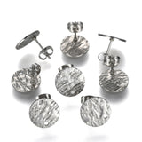 304 Stainless Steel Stud Earring Findings, with Ear Nuts/Earring Backs & Loop, Textured, Flat Round, Stainless Steel Color, 12mm, Hole: 1.4mm, Pin: 0.8mm, 10pcs/Set