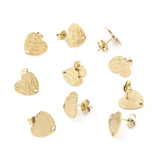 Ion Plating(IP) 304 Stainless Steel Stud Earring Findings, with Ear Nuts, Textured Heart, Real 18K Gold Plated, 12x13mm, Hole: 1.5mm, Pin: 0.7mm, 10pc/Set