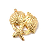 Ion Plating(IP) 304 Stainless Steel Pendants, Starfish & Shell Shapes, Real 18K Gold Plated, 21x20x4mm, Hole: 1.4mm, 20pc/Set