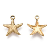 Ion Plating(IP) 304 Stainless Steel Pendants, Starfish Charms, Real 18K Gold Plated, 15.5x14x3mm, Hole: 1.8mm, 20pc/Set