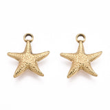 Ion Plating(IP) 304 Stainless Steel Pendants, Starfish Charms, Real 18K Gold Plated, 15.5x14x3mm, Hole: 1.8mm, 20pc/Set