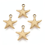 Ion Plating(IP) 304 Stainless Steel Pendants, Starfish Charms, Real 18K Gold Plated, 15.5x14x3mm, Hole: 1.8mm, 20pc/Set