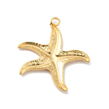 Ion Plating(IP) 304 Stainless Steel Pendants, Starfish Charms, Real 18K Gold Plated, 37x35x3mm, Hole: 3mm, 20pc/Set