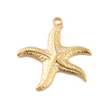 Ion Plating(IP) 304 Stainless Steel Pendants, Starfish Charms, Real 18K Gold Plated, 37x35x3mm, Hole: 3mm, 20pc/Set