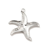 Non-Tarnish 304 Stainless Steel Pendants, Starfish Charms, Stainless Steel Color, 37x35x3mm, Hole: 3mm, 20pc/Set