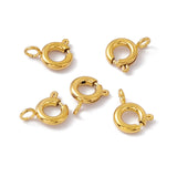 PVD Vacuum Plating 201 Stainless Steel Spring Ring Clasps, Real 18K Gold Plated, 6x1.5mm, Hole: 1.8mm, 5pc/Set