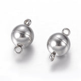 Tarnish Resistant 304 Stainless Steel Magnetic Clasps with Loops, Round, Stainless Steel Color, 14x8mm, Hole: 2mm, 20Set/Set