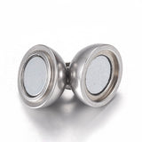 Tarnish Resistant 304 Stainless Steel Magnetic Clasps with Loops, Round, Stainless Steel Color, 14x8mm, Hole: 2mm, 20Set/Set