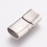 Tarnish Resistant 304 Stainless Steel Magnetic Clasps with Glue-in Ends, Rectangle, Frosted, Stainless Steel Color, 29x14x8.5mm, Hole: 6.5X12mm, 10Set/Set