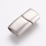 Tarnish Resistant 304 Stainless Steel Magnetic Clasps with Glue-in Ends, Rectangle, Frosted, Stainless Steel Color, 29x14x8.5mm, Hole: 6.5X12mm, 10Set/Set