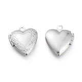 Non-Tarnish 316 Stainless Steel Locket Pendants, Photo Frame Charms for Necklaces, Heart, Stainless Steel Color, Tray: 8x7.5mm, 15x13x4.5mm, Hole: 1.5mm, 10pc/Set