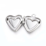 Non-Tarnish 316 Stainless Steel Locket Pendants, Photo Frame Charms for Necklaces, Heart, Stainless Steel Color, Tray: 8x7.5mm, 15x13x4.5mm, Hole: 1.5mm, 10pc/Set