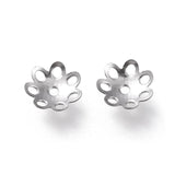 304 Stainless Steel Bead Caps, Multi-Petal, Flower, Stainless Steel Color, 7x7.5x1.5mm, Hole: 1mm, 200pcs/Set