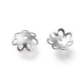 304 Stainless Steel Bead Caps, Multi-Petal, Flower, Stainless Steel Color, 7x7.5x1.5mm, Hole: 1mm, 200pcs/Set