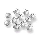 304 Stainless Steel Bead Caps, Multi-Petal, Flower, Stainless Steel Color, 7x7.5x1.5mm, Hole: 1mm, 200pcs/Set