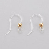 Eco-Friendly Plastic Earring Hooks, with 304 Stainless Steel Beads and Horizontal Loop, Round, Real 18k Gold Plated, 15.5x8x0.7mm, Hole: 1.2mm, 24 Gauge, Pin: 0.5mm, 100pcs/Set