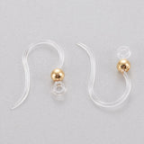 Eco-Friendly Plastic Earring Hooks, with 304 Stainless Steel Beads and Horizontal Loop, Round, Real 18k Gold Plated, 15.5x8x0.7mm, Hole: 1.2mm, 24 Gauge, Pin: 0.5mm, 100pcs/Set