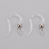 Eco-Friendly Plastic Earring Hooks, with 304 Stainless Steel Beads and Horizontal Loop, Round, Stainless Steel Color, 15.5x8x0.7mm, Hole: 1.2mm, 24 Gauge, Pin: 0.5mm, 100pc/Set