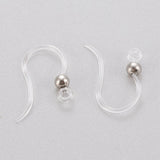 Eco-Friendly Plastic Earring Hooks, with 304 Stainless Steel Beads and Horizontal Loop, Round, Stainless Steel Color, 15.5x8x0.7mm, Hole: 1.2mm, 24 Gauge, Pin: 0.5mm, 100pc/Set