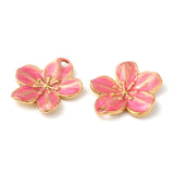 304 Stainless Steel Enamel Pendants, Real 18K Gold Plated, Flower Charm, Deep Pink, 24.5x22.5x2.5mm, Hole: 2.5mm, 20pc/Set