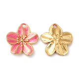 304 Stainless Steel Enamel Pendants, Real 18K Gold Plated, Flower Charm, Deep Pink, 24.5x22.5x2.5mm, Hole: 2.5mm, 20pc/Set