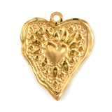 304 Stainless Steel Pendants, Textured, Heart Charm, Golden, 36x29x3mm, Hole: 2.4mm, 10pc/Set