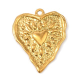 304 Stainless Steel Pendants, Textured, Heart Charm, Golden, 36x29x3mm, Hole: 2.4mm, 10pc/Set