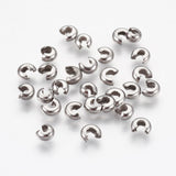 Tarnish Resistant 304 Stainless Steel Crimp Beads Covers, Stainless Steel Color, 4.5mm In Diameter, Hole: 2mm, 200pc/Set