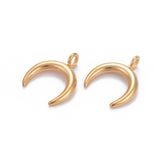 304 Stainless Steel Pendants, Double Horn/Crescent Moon, Golden, 16.5x14.5x2mm, Hole: 2.3mm, 10pcs/Set