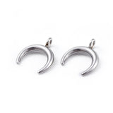 304 Stainless Steel Pendants, Double Horn/Crescent Moon, Stainless Steel Color, 16.5x14.5x2mm, Hole: 2.3mm, 10pcs/Set