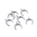 304 Stainless Steel Pendants, Double Horn/Crescent Moon, Stainless Steel Color, 16.5x14.5x2mm, Hole: 2.3mm, 10pcs/Set