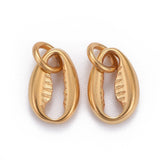 304 Stainless Steel Charms, with Jump Ring, Cowrie Shell, Golden, 11.5x7.7x3mm, Hole: 3.5mm, 10pc/Set