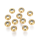 PVD Vacuum Plating 304 Stainless Steel Beads, with Rubber Inside, Slider Beads, Stopper Beads, Rondelle, Golden, 6x3mm, Hole: 3mm, Rubber Hole: 2mm, 50pc/Set