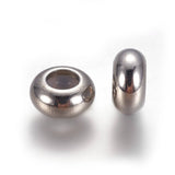 304 Stainless Steel Beads, with Rubber Inside, Slider Beads, Stopper Beads, Rondelle, Stainless Steel Color, 8x4mm, Hole: 3.5mm, Rubber Hole: 2mm, 50pc/Set