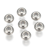 304 Stainless Steel Beads, with Rubber Inside, Slider Beads, Stopper Beads, Rondelle, Stainless Steel Color, 8x4mm, Hole: 3.5mm, Rubber Hole: 2mm, 50pc/Set