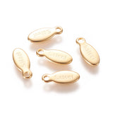 304 Stainless Steel Charms, Chain Extender Teardrop, Oval with Word Steel, Real 24k Gold Plated, 10x4x0.9mm, Hole: 1.2mm, 50pc/Set