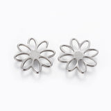 201 Stainless Steel Links connectors, Flower, Stainless Steel Color, 15.5x1mm, 10pcs/Set