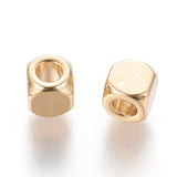 304 Stainless Steel Spacer Beads, Cube, Golden, 4x4x4mm, Hole: 2mm, 30pcs/Set