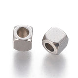 304 Stainless Steel Spacer Beads, Cube, Stainless Steel Color, 4x4x4mm, Hole: 2mm, 30pcs/Set