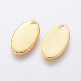 304 Stainless Steel Charms, Stamping Blank Tag, Oval, Real 24k Gold Plated, 12.5x7.5x1mm, Hole: 1.5mm, 200pc/Set