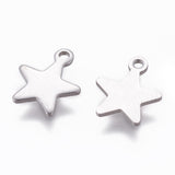 304 Stainless Steel Charms, Star, Stainless Steel Color, 10x8x0.8mm, Hole: 1.4mm, 200pcs/Set