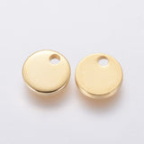 304 Stainless Steel Charms, Stamping Blank Tag, Flat Round, Real 18K Gold Plated, 7x1mm, Hole: 1.4mm, 100pcs/Set