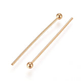 304 Stainless Steel Ball Head Pins, Real 24k Gold Plated, 22x0.6mm, 22 Gauge, Head: 1.8mm, 200pc/Set