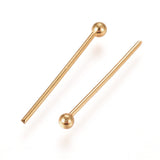 304 Stainless Steel Ball Head Pins, Real 24k Gold Plated, 15~18x0.6mm, 22 Gauge, Head: 1.8mm, 200pc/Set