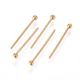 304 Stainless Steel Ball Head Pins, Real 24k Gold Plated, 15~18x0.6mm, 22 Gauge, Head: 1.8mm, 200pc/Set