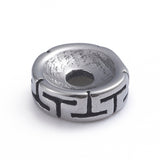 Retro 304 Stainless Steel Spacer Beads, Flat Round with T Pattern, Antique Silver, 8x2.8mm, Hole: 2.2mm, 10pc/Set