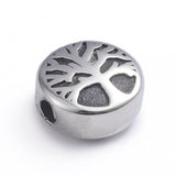 Retro 304 Stainless Steel Beads, Flat Round with Tree of Life, Antique Silver, 10x5.5mm, Hole: 2mm, 10pc/Set